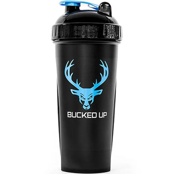 Bucked Up Shaker Bottle 28 oz - Black with Blue Logo