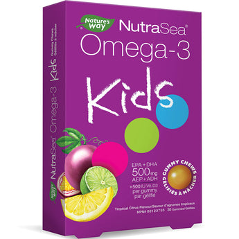 Nature's Way NutraSea Omega-3 For Kids Plus Vitamin D3 Gummy Chews 500mg EPA and DHA 30 Gummies Tropical Fruit